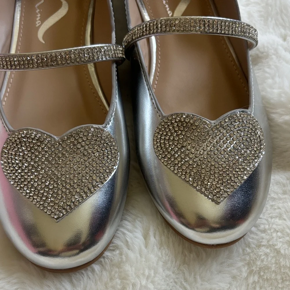 Girls Nina Silver Flats Elyana Rhinestone Sz 3 NIB NWT Memory Foam